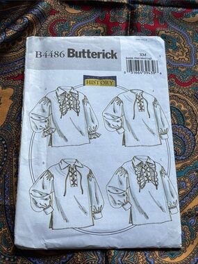 Butterick b4486 Historic Poet-Style Men's Button-Down Shirt Pattern - White